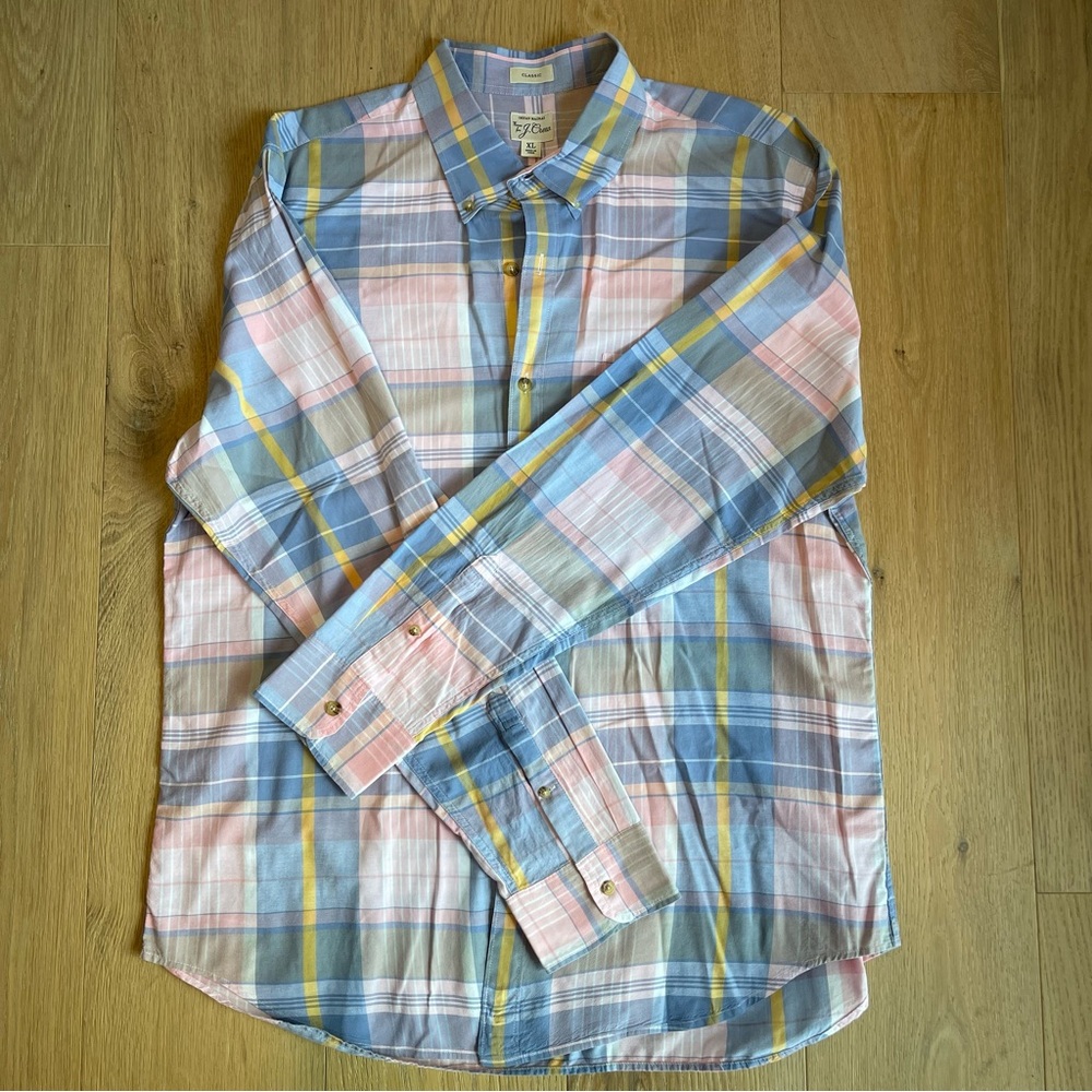 XL Classic Indian Madras Woven for J. Crew Long Sleeve Button Down